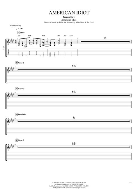 American Idiot Tab By Green Day Guitar Pro Full Score Mysongbook