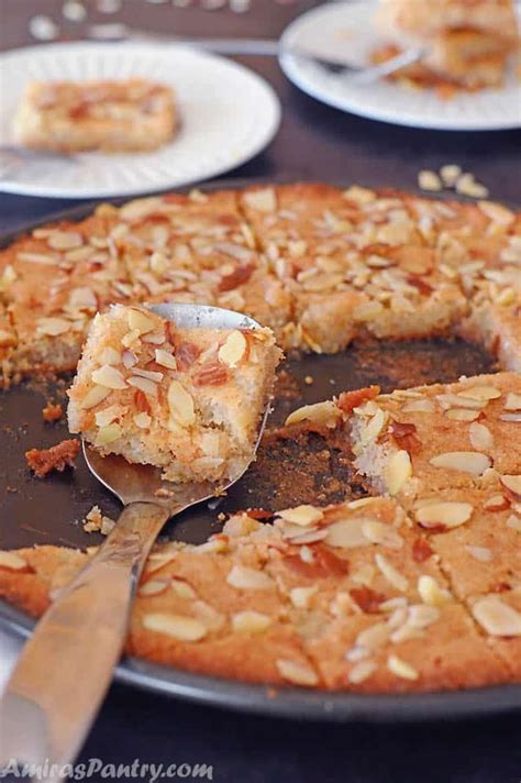 Basbousa Semolina Cake With Almonds Amira S Pantry