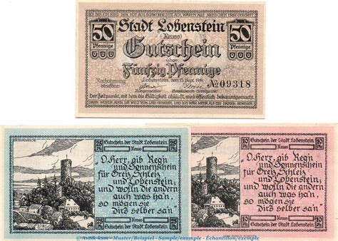 Notgeld De 3 Scheine Kpl 1919 Notgeld Stadt Lobenstein 4160 05 05 07