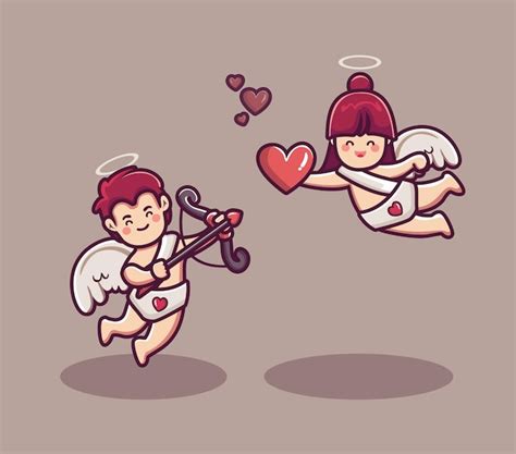 Joli Couple De Cupidon Avec Flèche Et Coeurs Vecteur Premium