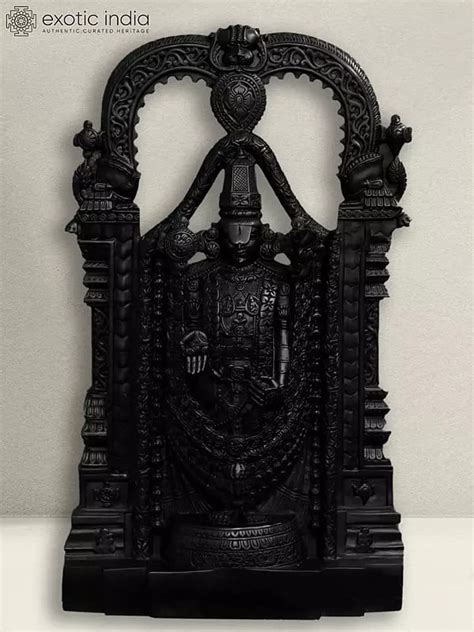 Hand Carved Idol Of Tirupati Balaji Black Marble Statue Exotic