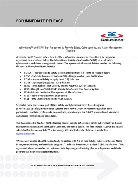 Aesolutions And Isa Sign Agreement To Provide Safety Cybersecurity And