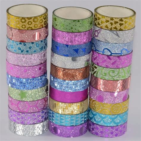 Kit C 10 Fitas Adesivas Decoradas C Glitter Washi Tape R 12 49