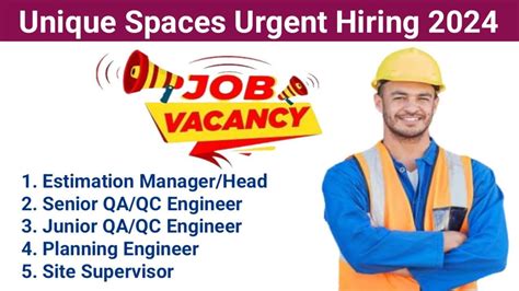 Unique Spaces Urgent Hiring 2024 Site Supervisor Job 2024 Qaqc