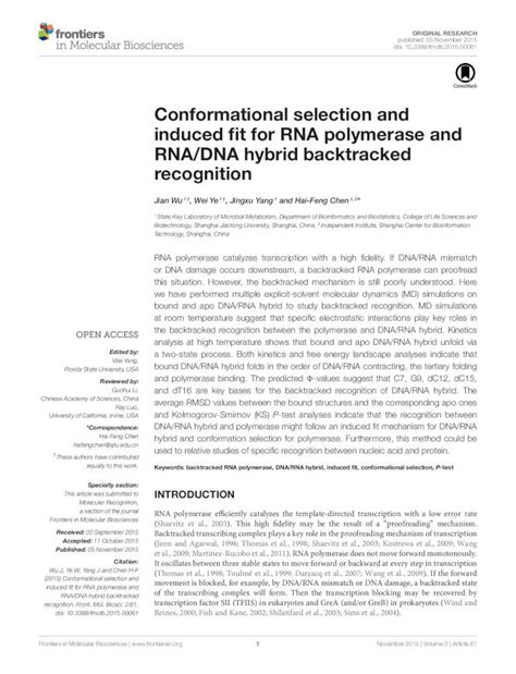 Pdf Conformational Selection And Induced Fit For Rna Polymerase And