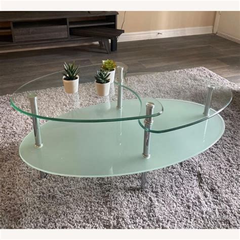 Modern Oval Glass Coffee Table with Storage - AptDeco