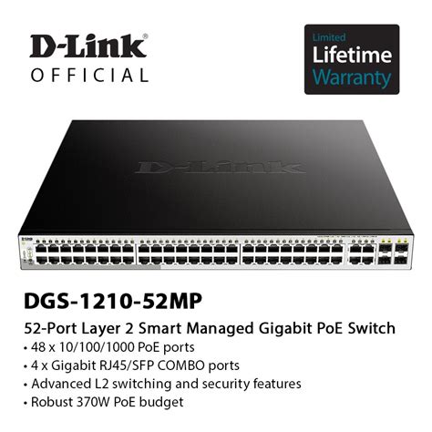 D Link Port Layer Smart Managed Gigabit Poe Switch Dgs Mp