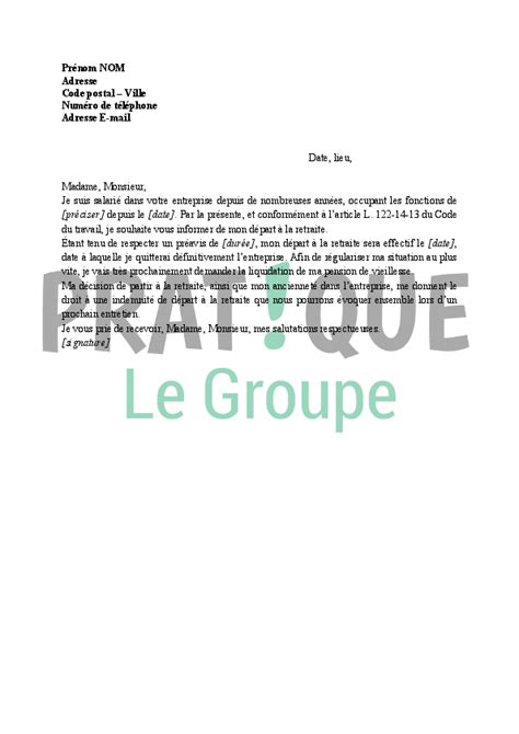 Lettre demande de départ volontaire en retraite Pratique fr