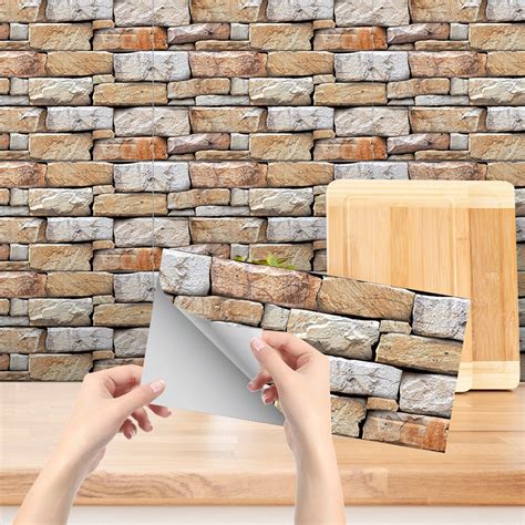 3d Brick Textured Wall Tiles Decals Rustic Style Hard Surface Tile Stickers For Home Decor In