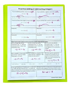 Practice Adding Subtracting Integers Guided Notes Worksheet Tpt