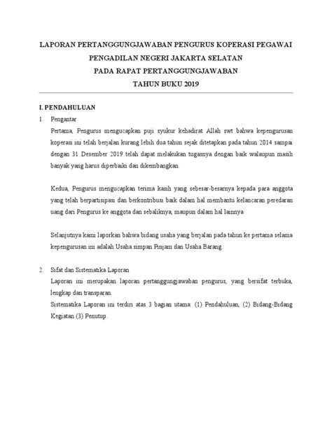 Laporan Pertanggungjawaban Pengurus Dan Pengawas Koperasi Pegawai