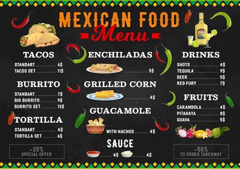 Men De Comida Mexicana M Xico Cocina Burritos Tacos Vector Premium