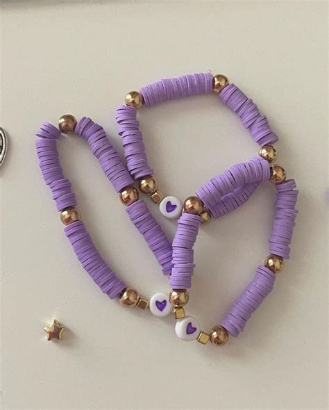 Purple Queen Of Hearts Bracelet Preppy Purple Clay Bead Bracelet Etsy Canada Beaded