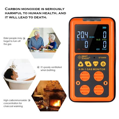 4 In 1 Handheld Harmful Gas Detector Oxygen Carbon Monoxide Hydrogen Sulfide Combustible Gas