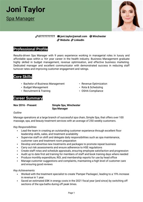 Spa Manager Cv Example Guide Land Great Jobs