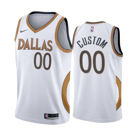 Custom Dallas Mavericks White City Edition Gold silver logo 2020-21 ...