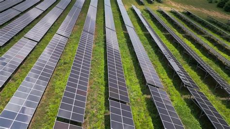 En Medio De Un Exuberante Prado Y Un Bosque Los Paneles Solares Se