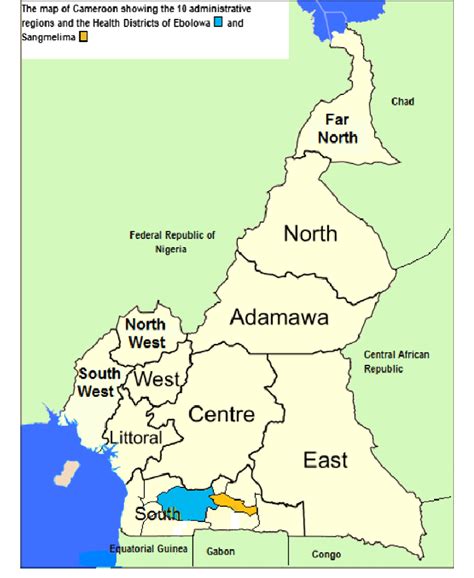 Map Of Cameroon Showing The 10 Administrative Regions And The Health