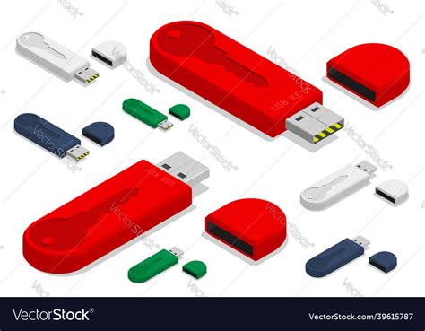 Isometric Usb Flash Drive With Key To Important Vector Image