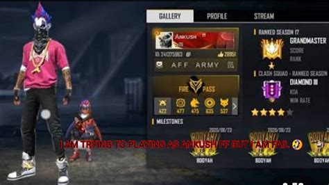 Just Try To Playing As Ankush Ff But I Am Fail Army Youtube