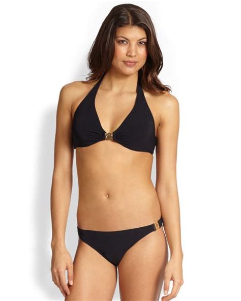 Tory Burch Logo Halter Bikini Top In Black Lyst