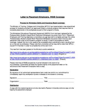 Fillable Online Ryerson Letter To Placement Employers Wsib Coverage