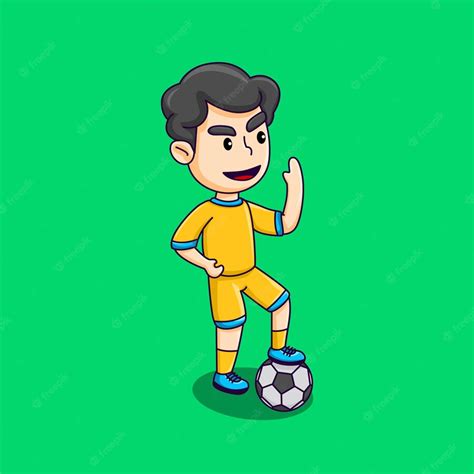 Premium Vector Cute Boy Playing Soccer Happy Boy Kicking The Ball