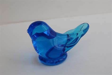 1990s Vintage Leo Ward Blue Glass Bird Bluebird Of Happiness Figurine