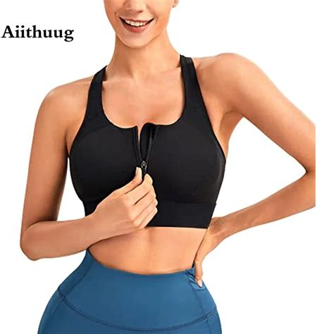 Aiithuug Sports Bra Front Zip Jogging Bra Gym Workout Bras Bounce