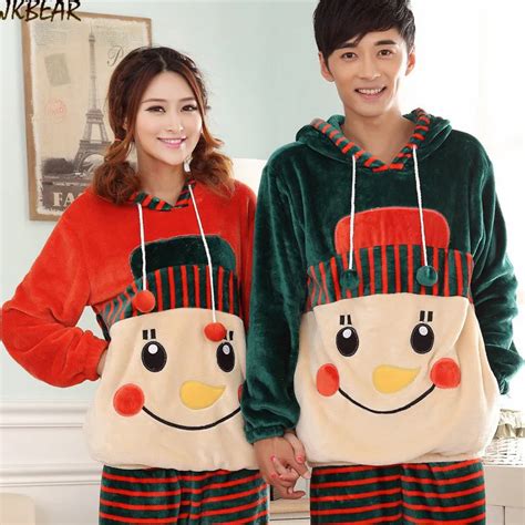 Cute Hooded Matching Christmas PJS for Couples Thicken Snowman Patterned Flannel Pajamas M XXL ...