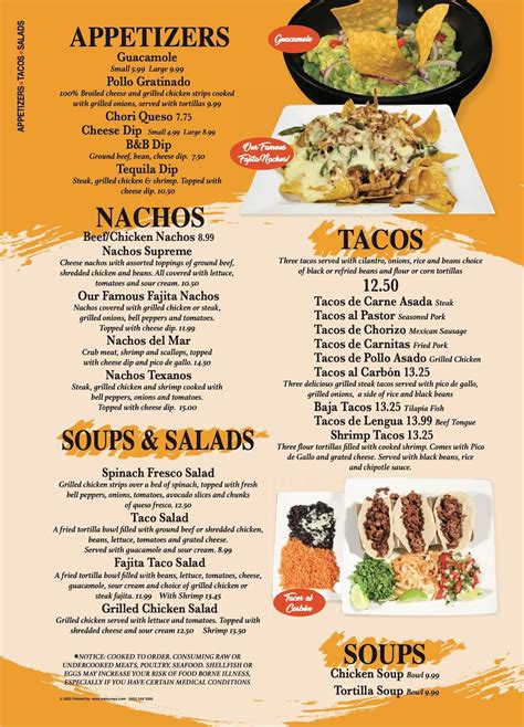 Menu El Nuevo Tequila Mexican Restaurant