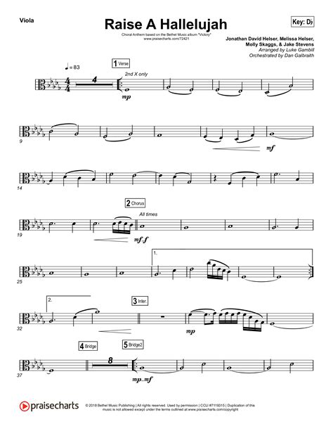 Raise A Hallelujah Choral Anthem Satb Viola Sheet Music Pdf Bethel Music Arr Luke Gambill