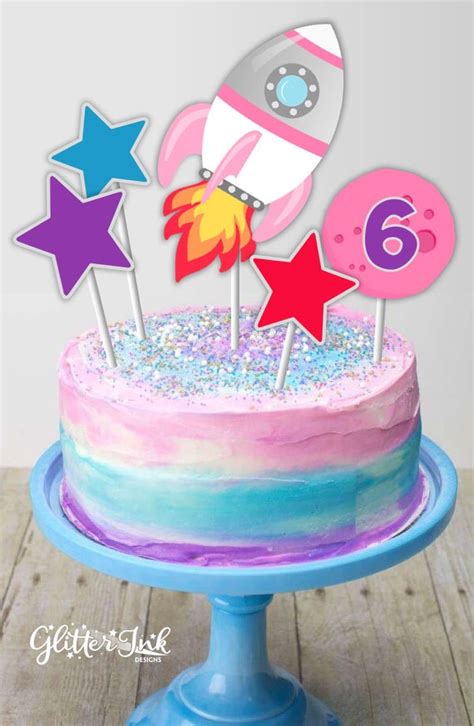 Outer Space Astronaut Party Cake Topper Space Centerpiece Pink