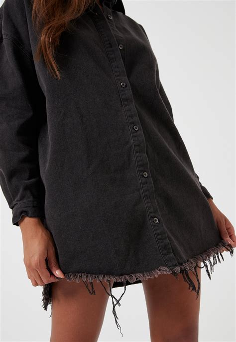 Missguided Black Oversized Denim Shirt Dress In Oversized