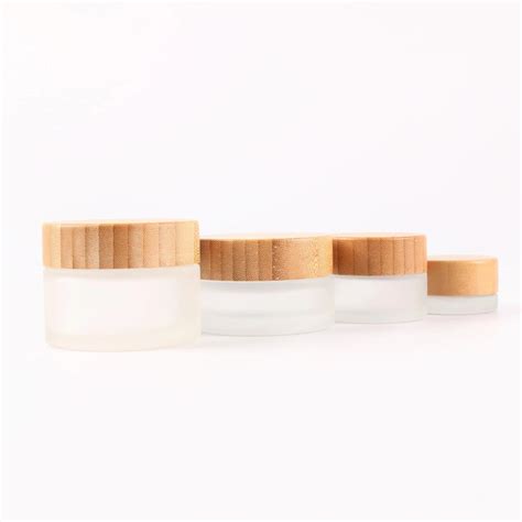 Bamboo Jar Cosmetic Container 5g 15g 30g 50g 100g Frosted Glass Body Face Cream Jar With Bamboo