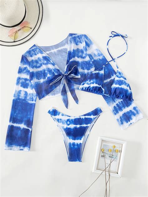 Bañador bikini de tie dye con kimono Moda de Mujer SHEIN México