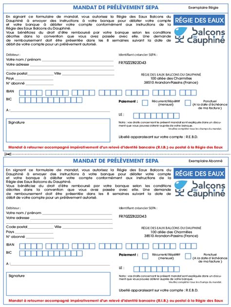 Remplissable En Ligne Mandat De Prelevement Sepa Mensuel Fax Email