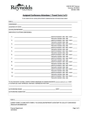 Fillable Online Reynolds K12 Or Assigned Conference Attendees Travel