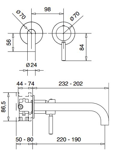 Bugnatese Kobuk Fal alatti mosdócsaptelep 22 cm kifolyóval matt bronz