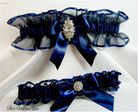 Rhinestone Wedding Garters Navy Blue Garter By Sheersatinandlace