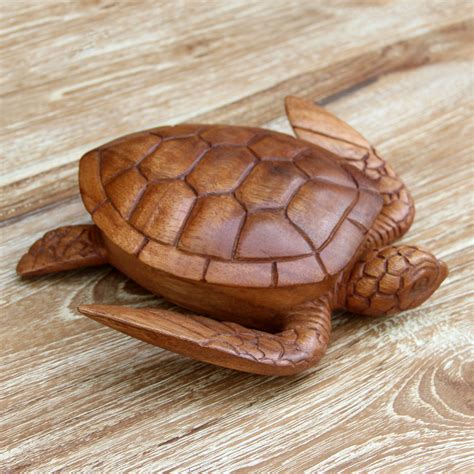 Hand Carved Wood Sculpture Decorative Box Sea Turtle Guardian NOVICA