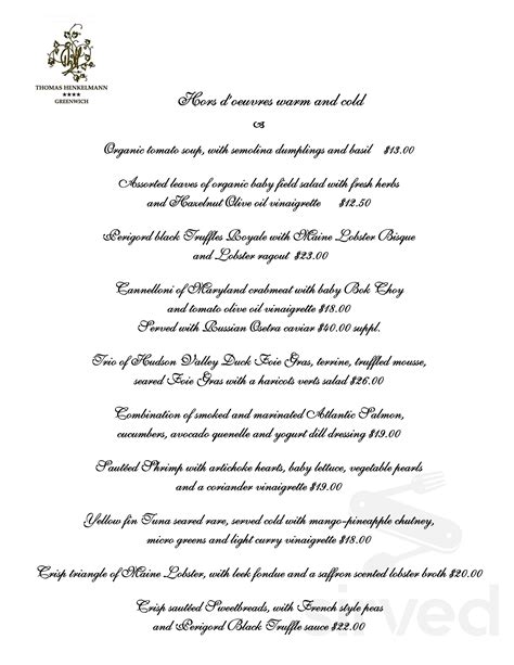 Homestead Inn menu in Greenwich, Connecticut, USA