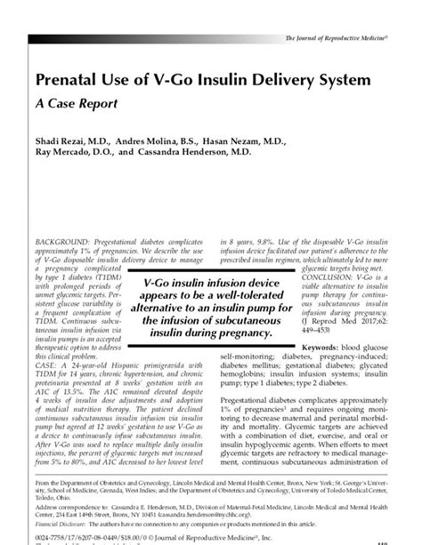 Pdf Prenatal Use Of V Go Insulin Delivery System A Case Report