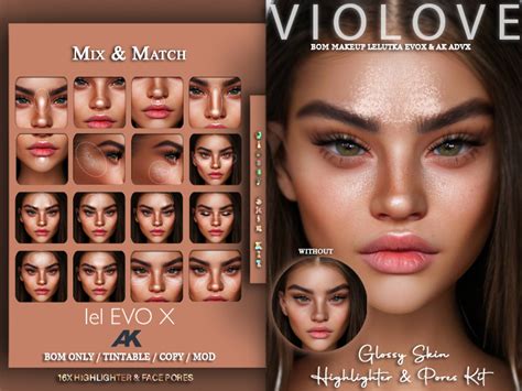 Second Life Marketplace Violove Glossy Skin Highlighter And Pores