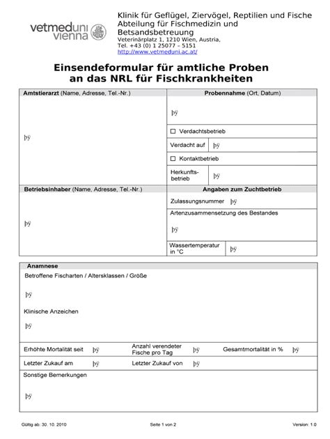 Ausfüllbar Online Einsendeformular fr amtliche Probenahme Fische Fax