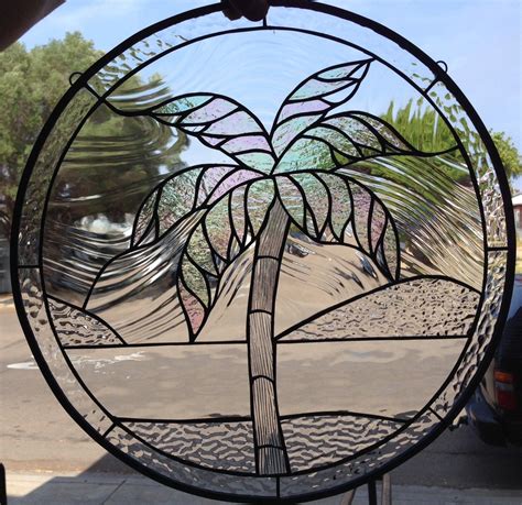 Palm Tree Bliss Leaded Stained Glass Window Panel Stained Glass Flowers Stained Glass Panels