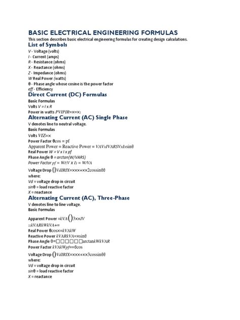 Basic Electrical Engineering Formulas Pdf