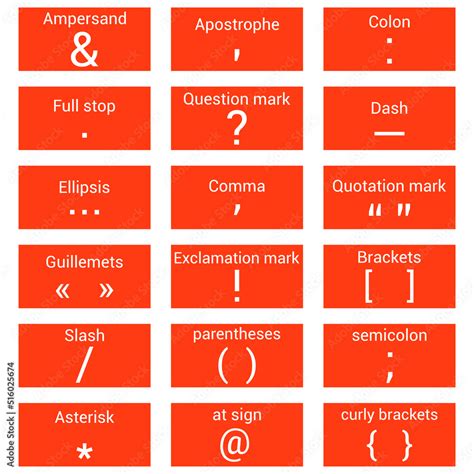 List Of Punctuation Marks In English Grammar Vector Illustration On