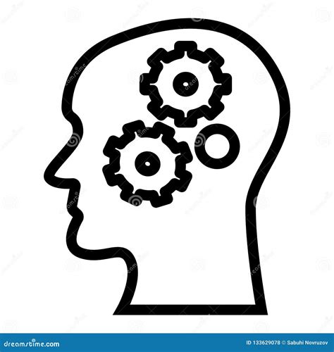 Gear In Head Line Icon Brain With Gear Vector Illustration Isolated On