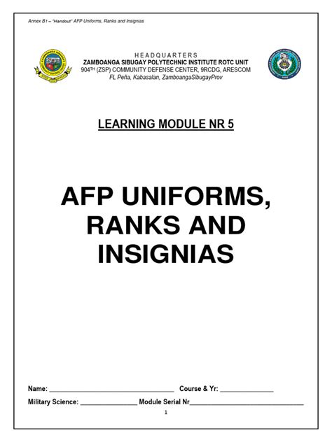 Module NR 5 - AFP Uniforms, Ranks & Insignias | PDF | Military Rank ...